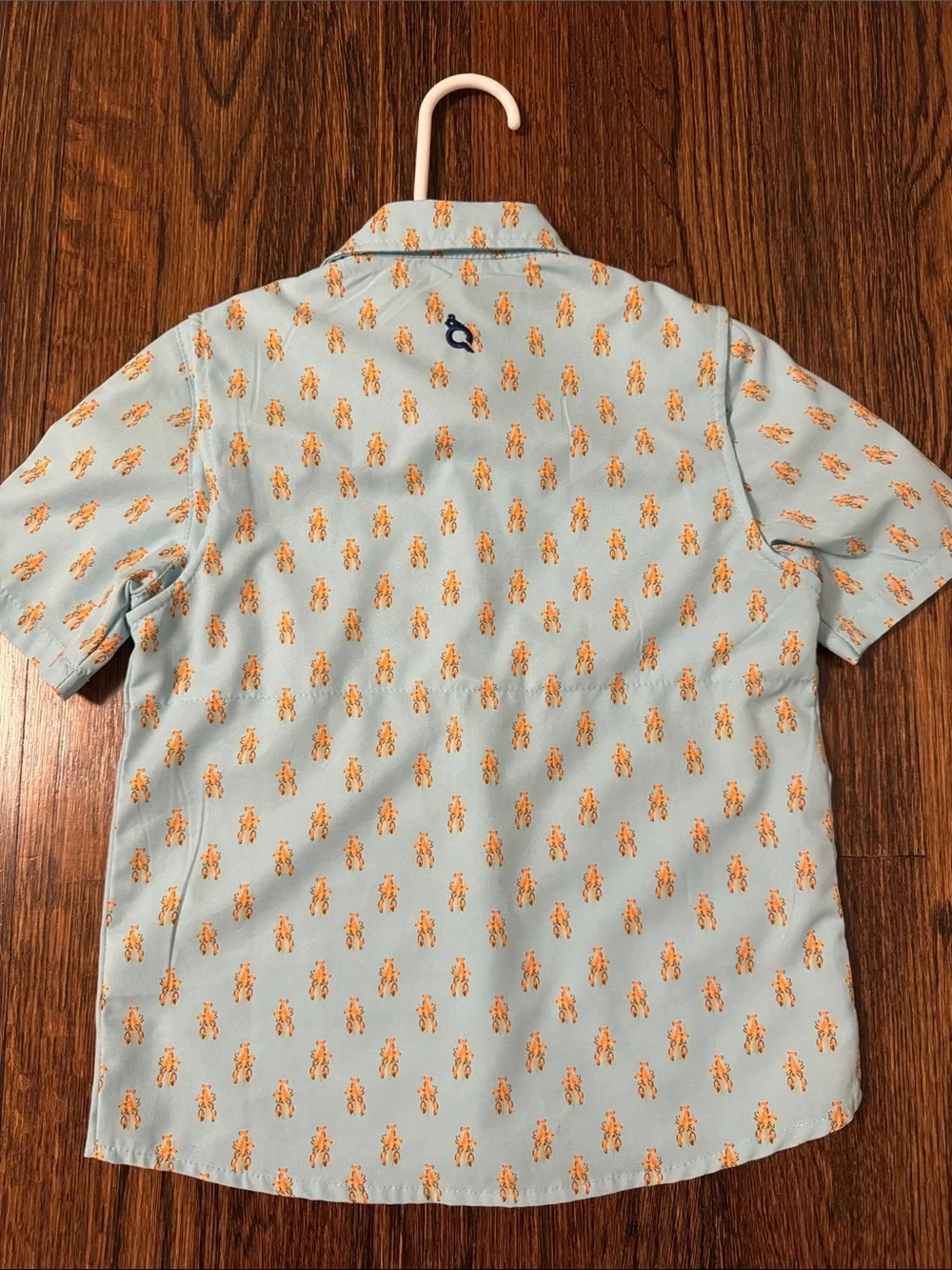 Blue Quail Light Blue Short-Sleeve Button-Down Shirt with Orange Print